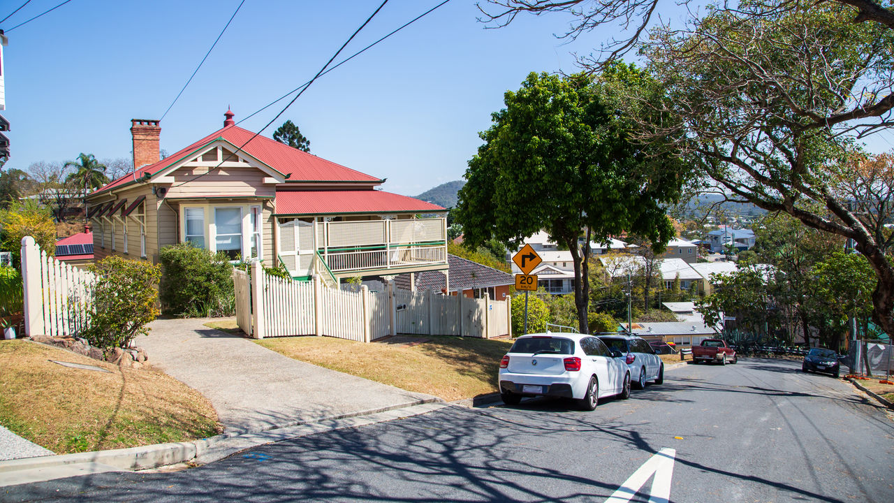 Paddington streetscape showing houses and on-street parking
