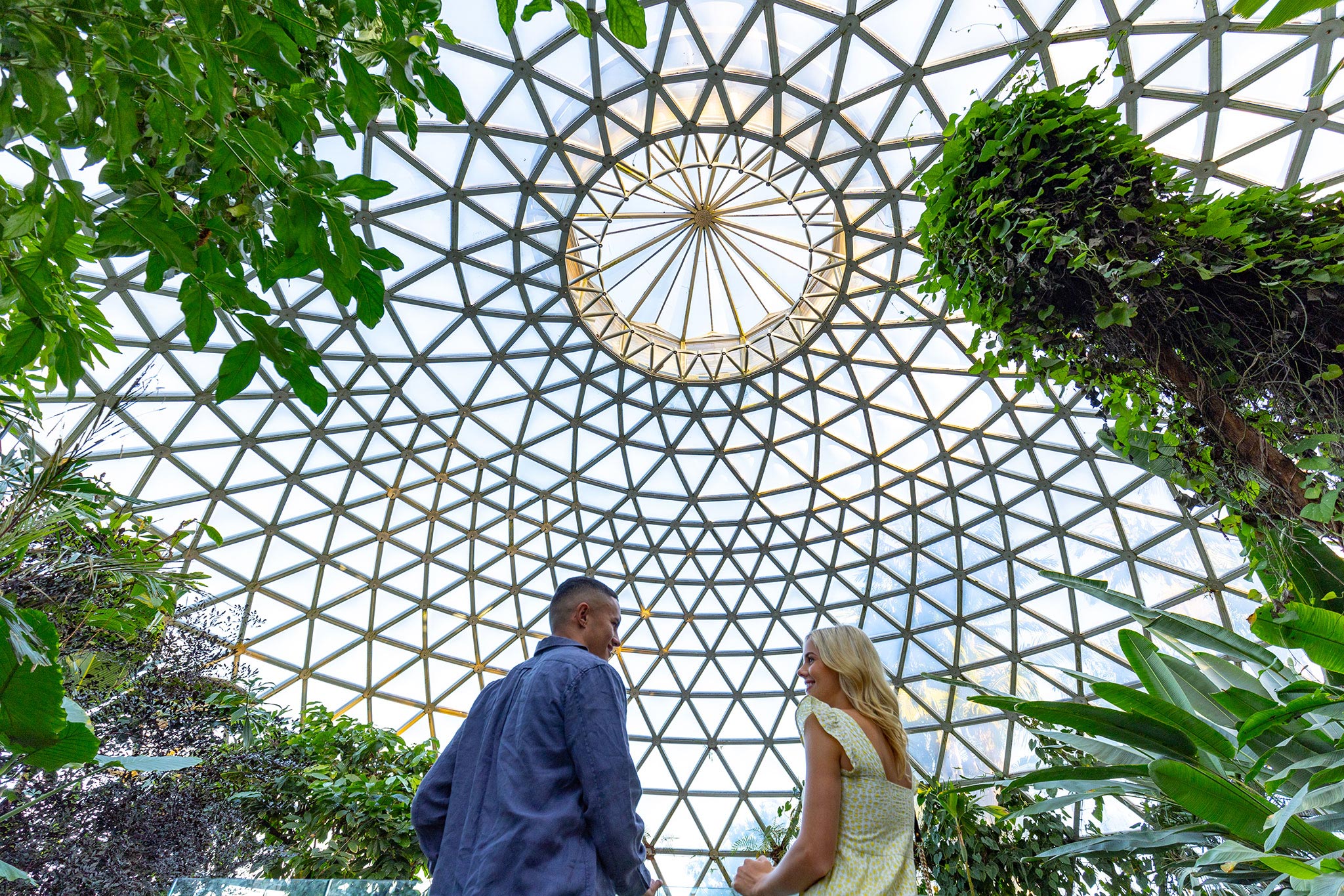 Man and woman standing in the Tropical Display Dome at Brisbane Botanic Gardens Mt Coot-tha