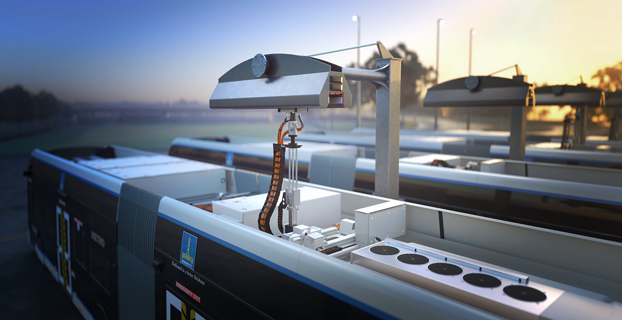 Artist impression of metro vehicle at a charging point.