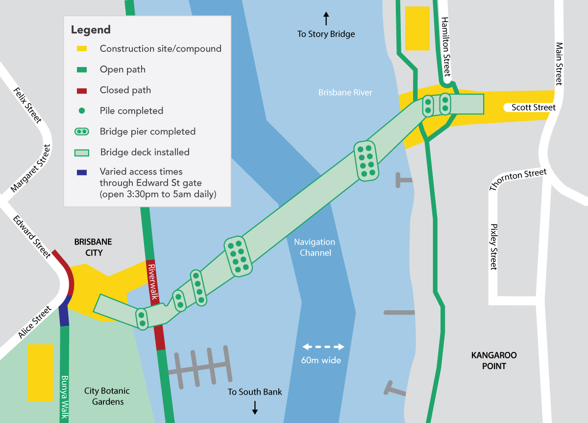 Construction map Kangaroo Point Bridge October 2024