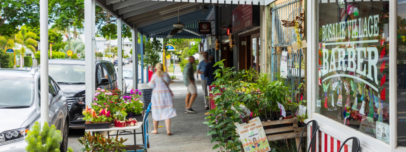 Rosalie Village precinct barber streetscape 