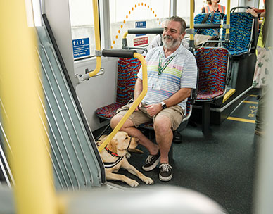 Man with guide dog on a metro