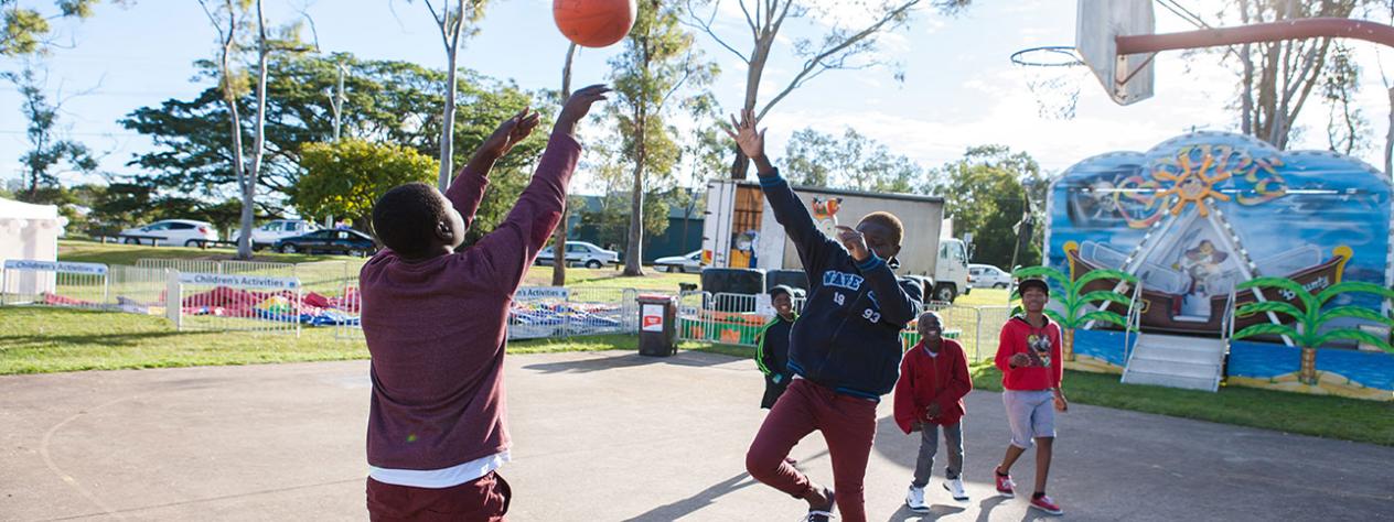 Fun basketball skills and games at a basketball court